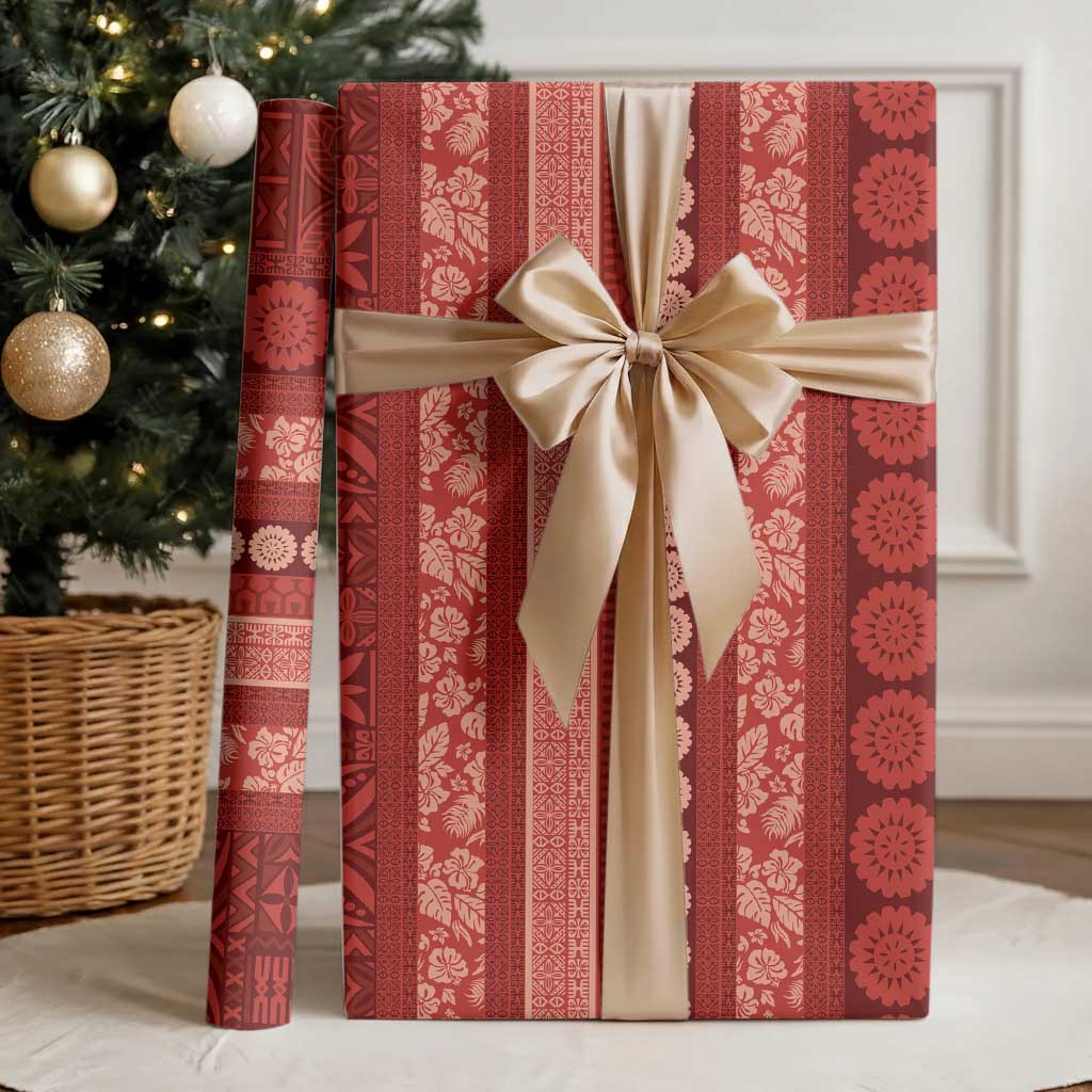 Fiji Marau na Kerisimasi Wrapping Paper Red Tapa Masi Inspired Christmas - Polynesian Pride