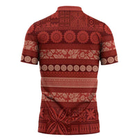 Fiji Marau na Kerisimasi Zipper Polo Shirt Red Tapa Masi Inspired Christmas LT9 - Polynesian Pride