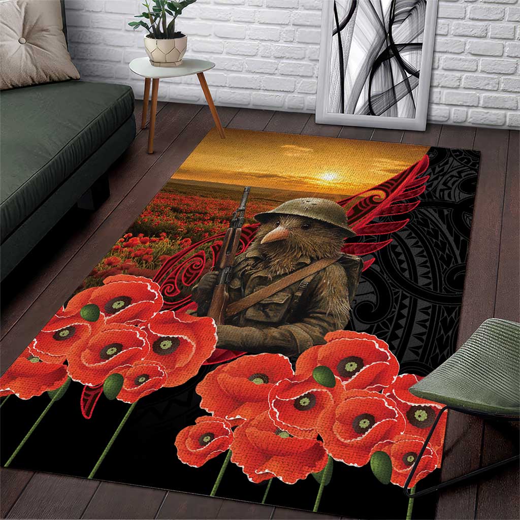 Maori Kiwi Soldier Fern Tattoo ANZAC Day Area Rug Lest We Forget LT9 Black - Polynesian Pride