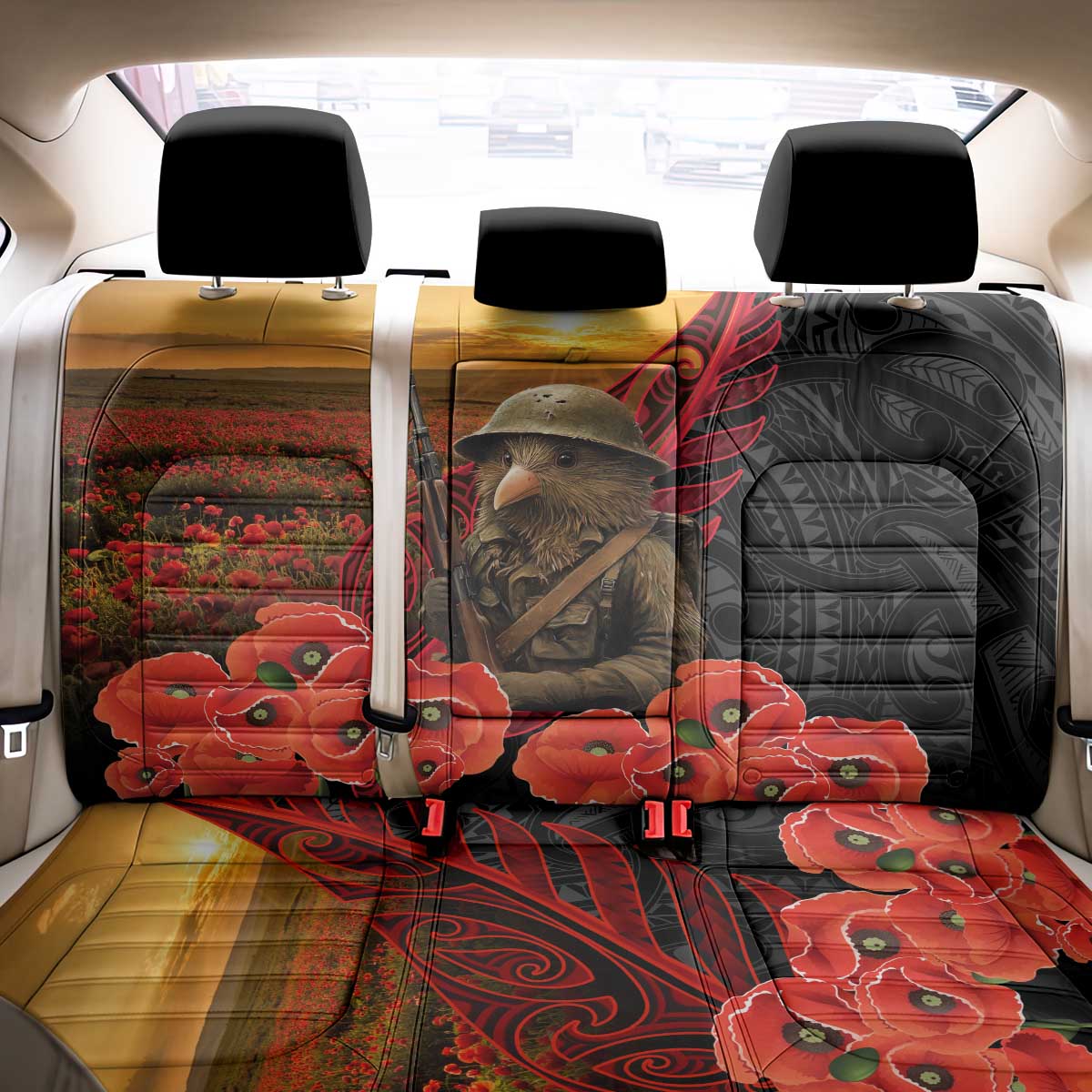 Maori Kiwi Soldier Fern Tattoo ANZAC Day Back Car Seat Cover Lest We Forget LT9 - Polynesian Pride