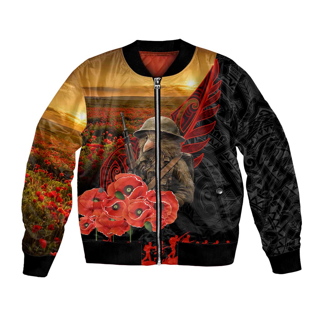 Maori Kiwi Soldier Fern Tattoo ANZAC Day Bomber Jacket Lest We Forget LT9 Unisex Black - Polynesian Pride