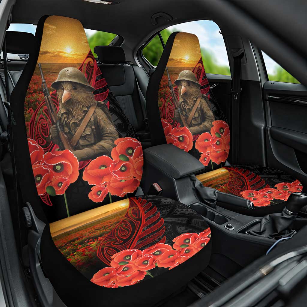 Maori Kiwi Soldier Fern Tattoo ANZAC Day Car Seat Cover Lest We Forget LT9 One Size Black - Polynesian Pride