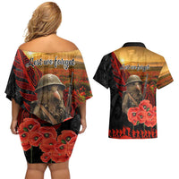 Maori Kiwi Soldier Fern Tattoo ANZAC Day Couples Matching Off Shoulder Short Dress and Hawaiian Shirt Lest We Forget LT9 - Polynesian Pride