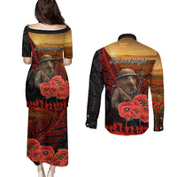 Maori Kiwi Soldier Fern Tattoo ANZAC Day Couples Matching Puletasi and Long Sleeve Button Shirt Lest We Forget LT9 - Polynesian Pride