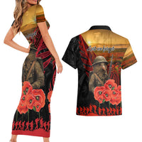 Maori Kiwi Soldier Fern Tattoo ANZAC Day Couples Matching Short Sleeve Bodycon Dress and Hawaiian Shirt Lest We Forget LT9 - Polynesian Pride