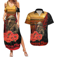 Maori Kiwi Soldier Fern Tattoo ANZAC Day Couples Matching Summer Maxi Dress and Hawaiian Shirt Lest We Forget LT9 Black - Polynesian Pride