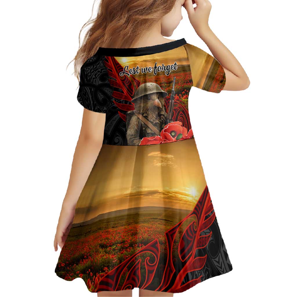Maori Kiwi Soldier Fern Tattoo ANZAC Day Family Matching Long Sleeve Bodycon Dress and Hawaiian Shirt Lest We Forget LT9 - Polynesian Pride