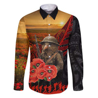 Maori Kiwi Soldier Fern Tattoo ANZAC Day Family Matching Long Sleeve Bodycon Dress and Hawaiian Shirt Lest We Forget LT9 Dad's Shirt - Long Sleeve Black - Polynesian Pride