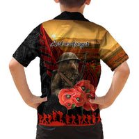 Maori Kiwi Soldier Fern Tattoo ANZAC Day Family Matching Off The Shoulder Long Sleeve Dress and Hawaiian Shirt Lest We Forget LT9 - Polynesian Pride