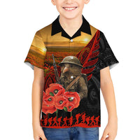 Maori Kiwi Soldier Fern Tattoo ANZAC Day Family Matching Short Sleeve Bodycon Dress and Hawaiian Shirt Lest We Forget LT9 Son's Shirt Black - Polynesian Pride