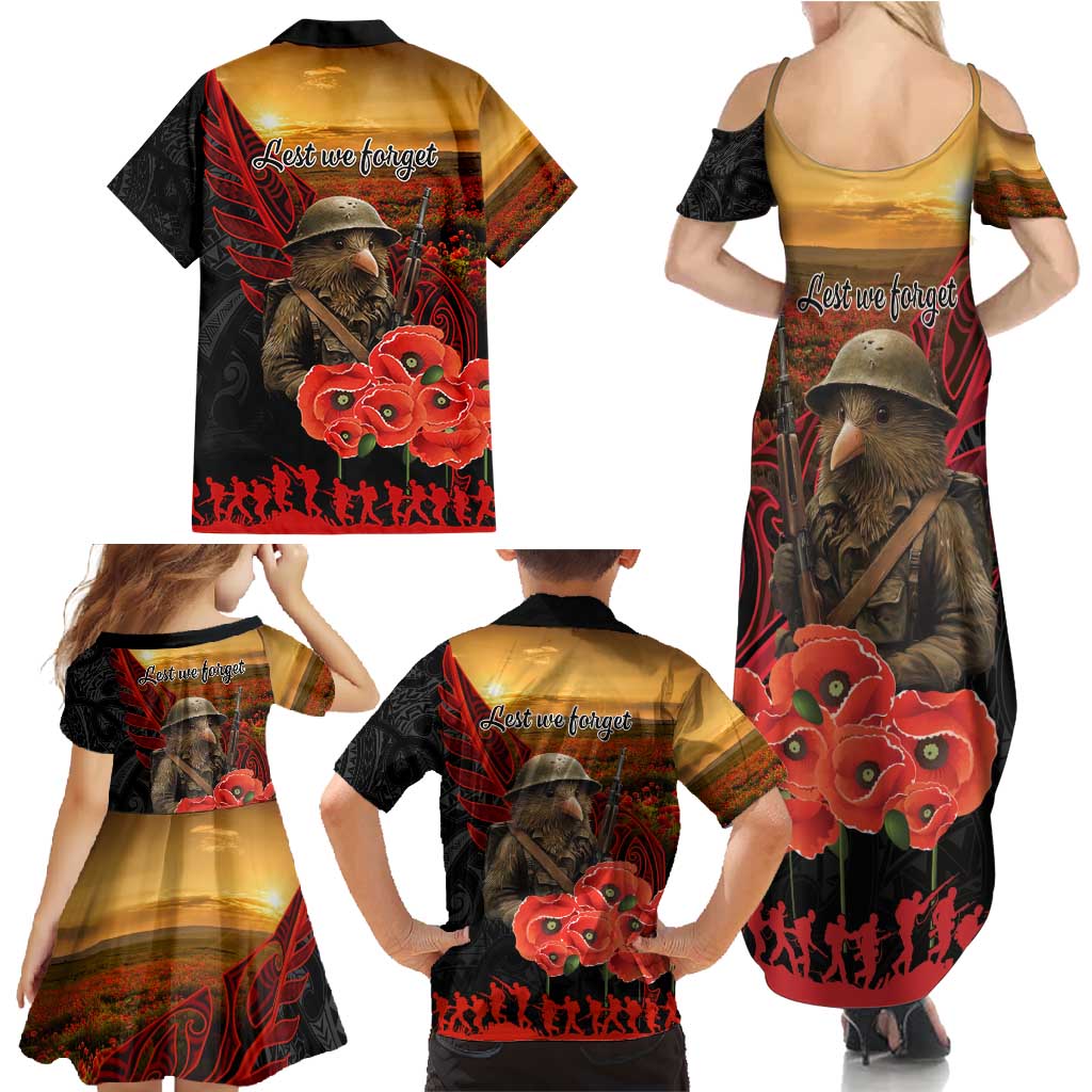 Maori Kiwi Soldier Fern Tattoo ANZAC Day Family Matching Summer Maxi Dress and Hawaiian Shirt Lest We Forget LT9 - Polynesian Pride