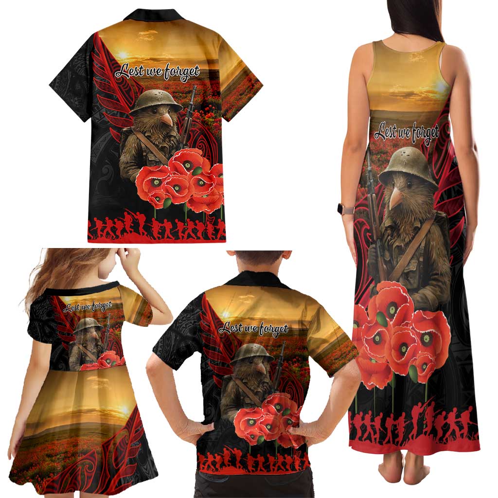 Maori Kiwi Soldier Fern Tattoo ANZAC Day Family Matching Tank Maxi Dress and Hawaiian Shirt Lest We Forget LT9 - Polynesian Pride