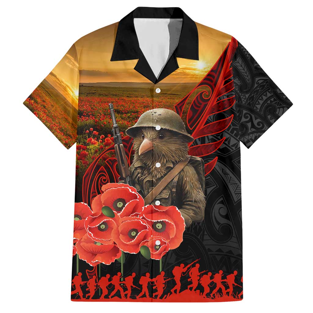 Maori Kiwi Soldier Fern Tattoo ANZAC Day Hawaiian Shirt Lest We Forget LT9 Black - Polynesian Pride