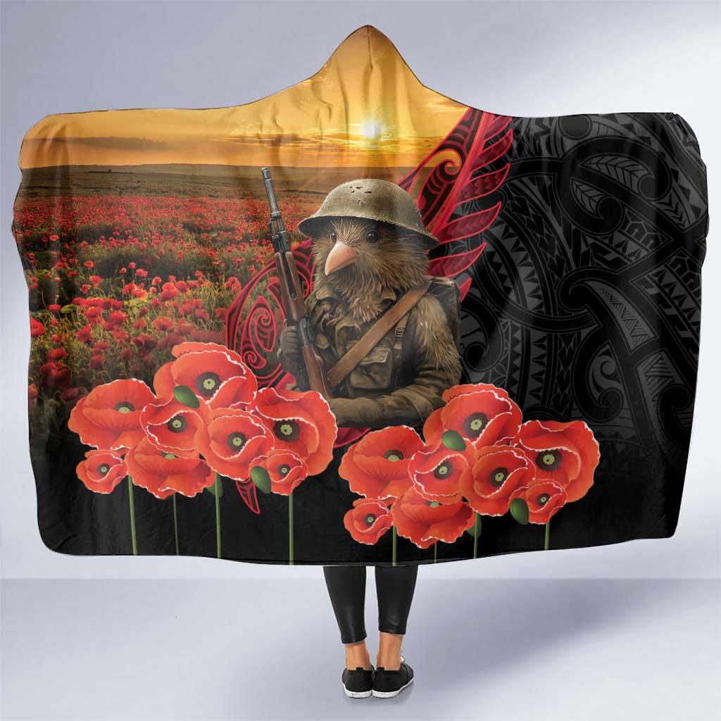 Maori Kiwi Soldier Fern Tattoo ANZAC Day Hooded Blanket Lest We Forget LT9 One Size Black - Polynesian Pride