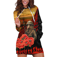 Maori Kiwi Soldier Fern Tattoo ANZAC Day Hoodie Dress Lest We Forget LT9 Black - Polynesian Pride