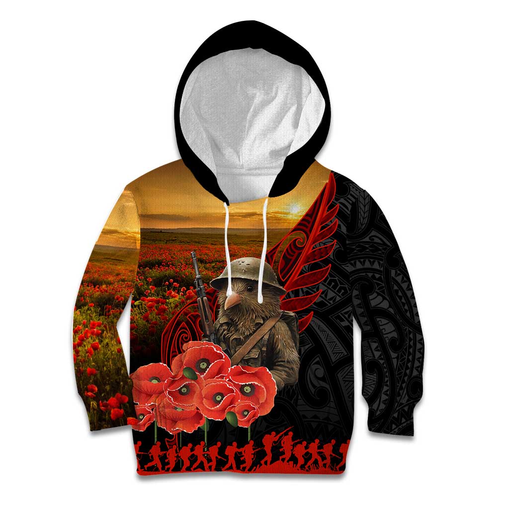 Maori Kiwi Soldier Fern Tattoo ANZAC Day Kid Hoodie Lest We Forget LT9 Hoodie Black - Polynesian Pride