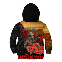 Maori Kiwi Soldier Fern Tattoo ANZAC Day Kid Hoodie Lest We Forget LT9 - Polynesian Pride