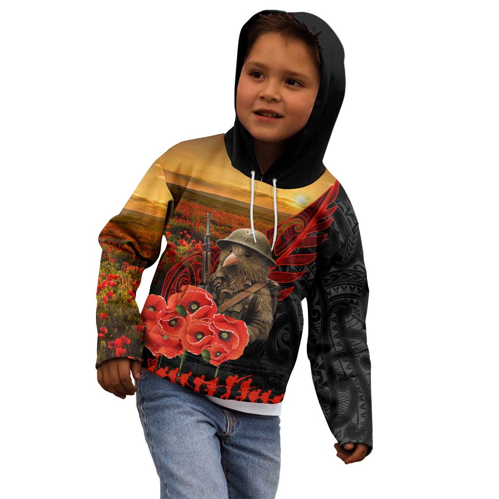Maori Kiwi Soldier Fern Tattoo ANZAC Day Kid Hoodie Lest We Forget LT9 - Polynesian Pride