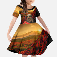 Maori Kiwi Soldier Fern Tattoo ANZAC Day Kid Short Sleeve Dress Lest We Forget LT9 KID Black - Polynesian Pride