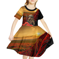 Maori Kiwi Soldier Fern Tattoo ANZAC Day Kid Short Sleeve Dress Lest We Forget LT9 - Polynesian Pride