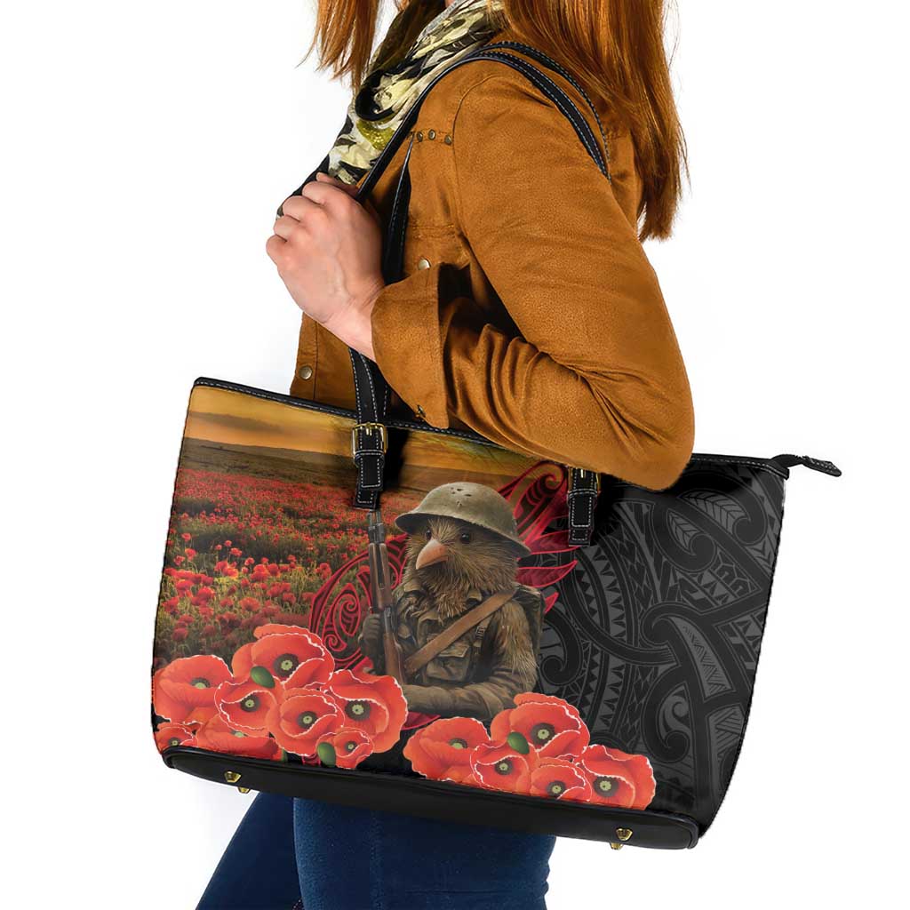 Maori Kiwi Soldier Fern Tattoo ANZAC Day Leather Tote Bag Lest We Forget LT9 Black - Polynesian Pride