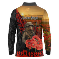 Maori Kiwi Soldier Fern Tattoo ANZAC Day Long Sleeve Polo Shirt Lest We Forget LT9 - Polynesian Pride