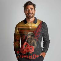 Maori Kiwi Soldier Fern Tattoo ANZAC Day Long Sleeve Polo Shirt Lest We Forget LT9 - Polynesian Pride