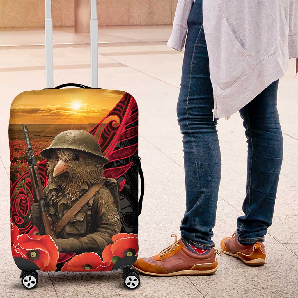 Maori Kiwi Soldier Fern Tattoo ANZAC Day Luggage Cover Lest We Forget LT9 Black - Polynesian Pride
