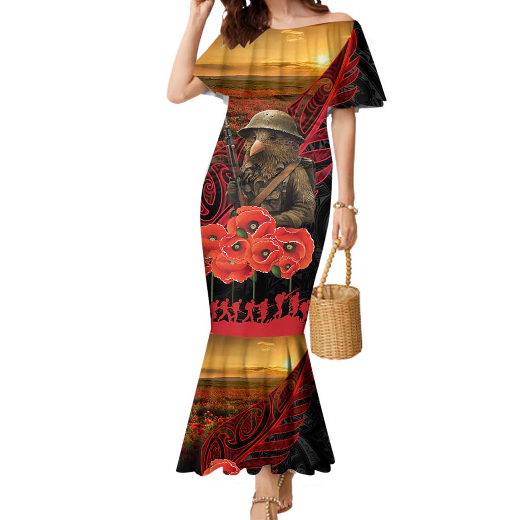 Maori Kiwi Soldier Fern Tattoo ANZAC Day Mermaid Dress Lest We Forget LT9 Women Black - Polynesian Pride
