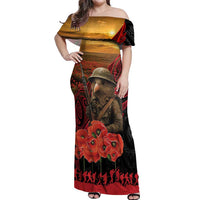 Maori Kiwi Soldier Fern Tattoo ANZAC Day Off Shoulder Maxi Dress Lest We Forget LT9 Women Black - Polynesian Pride