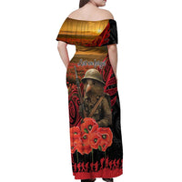 Maori Kiwi Soldier Fern Tattoo ANZAC Day Off Shoulder Maxi Dress Lest We Forget LT9 - Polynesian Pride
