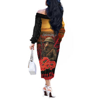 Maori Kiwi Soldier Fern Tattoo ANZAC Day Off The Shoulder Long Sleeve Dress Lest We Forget LT9 - Polynesian Pride