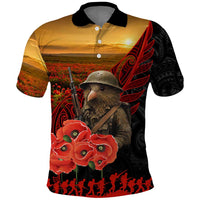 Maori Kiwi Soldier Fern Tattoo ANZAC Day Polo Shirt Lest We Forget LT9 Black - Polynesian Pride