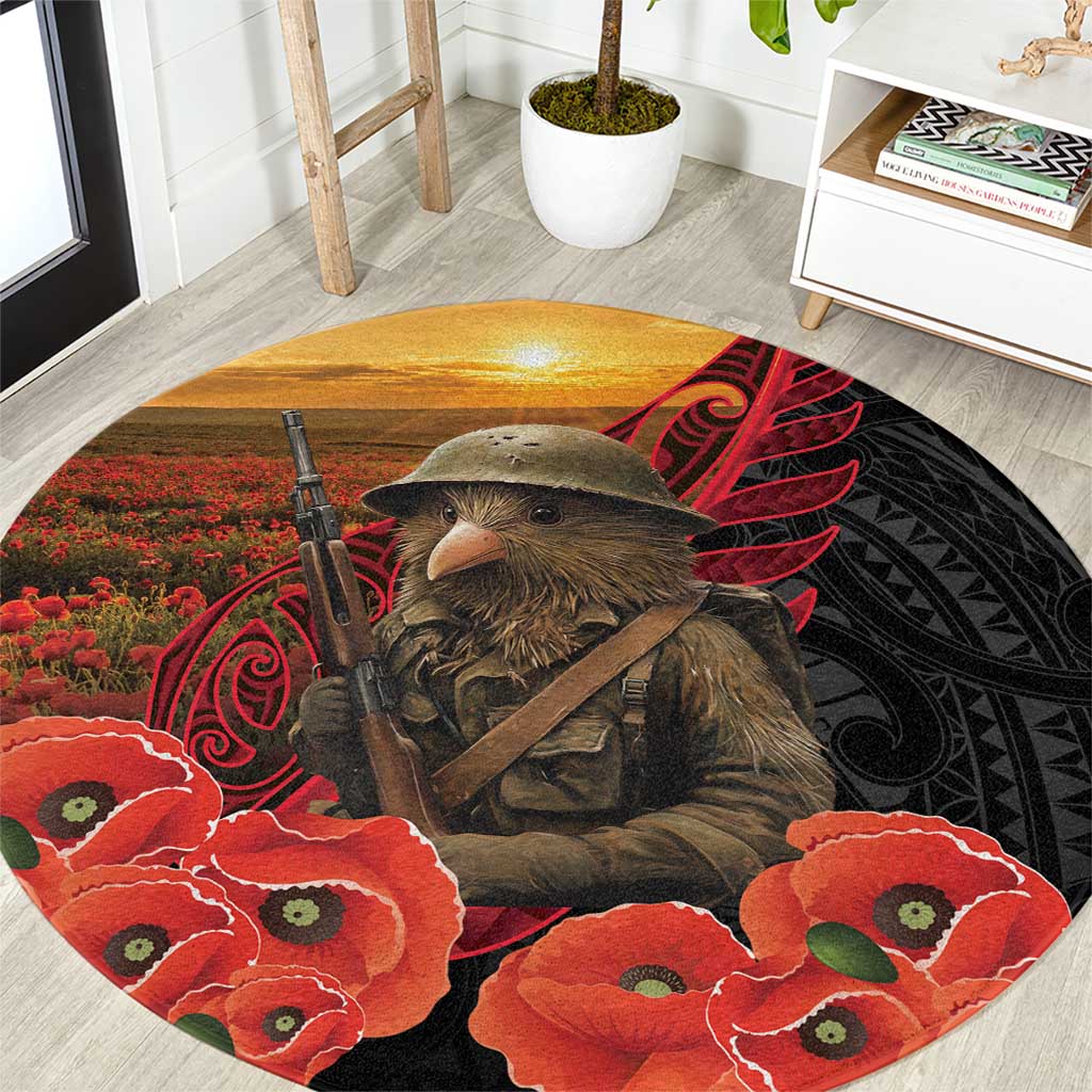 Maori Kiwi Soldier Fern Tattoo ANZAC Day Round Carpet Lest We Forget LT9 Black - Polynesian Pride