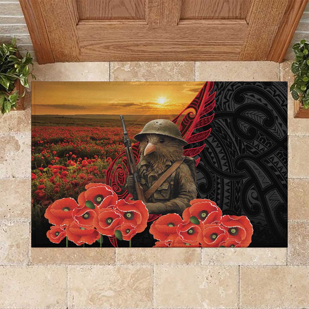 Maori Kiwi Soldier Fern Tattoo ANZAC Day Rubber Doormat Lest We Forget LT9 Black - Polynesian Pride