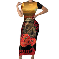 Maori Kiwi Soldier Fern Tattoo ANZAC Day Short Sleeve Bodycon Dress Lest We Forget LT9 Long Dress Black - Polynesian Pride