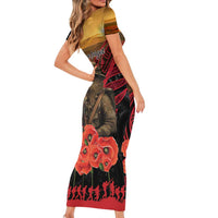 Maori Kiwi Soldier Fern Tattoo ANZAC Day Short Sleeve Bodycon Dress Lest We Forget LT9 - Polynesian Pride