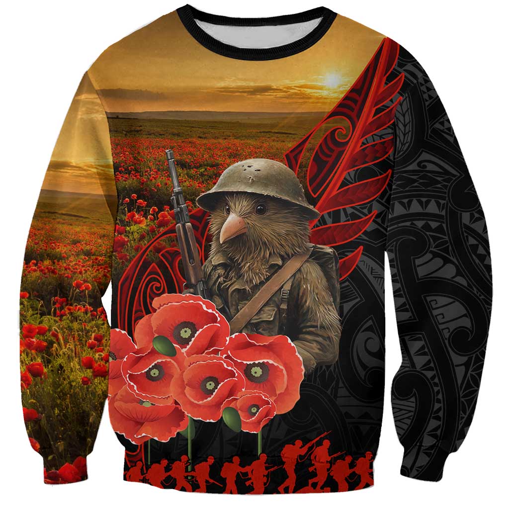 Maori Kiwi Soldier Fern Tattoo ANZAC Day Sweatshirt Lest We Forget LT9 Unisex Black - Polynesian Pride