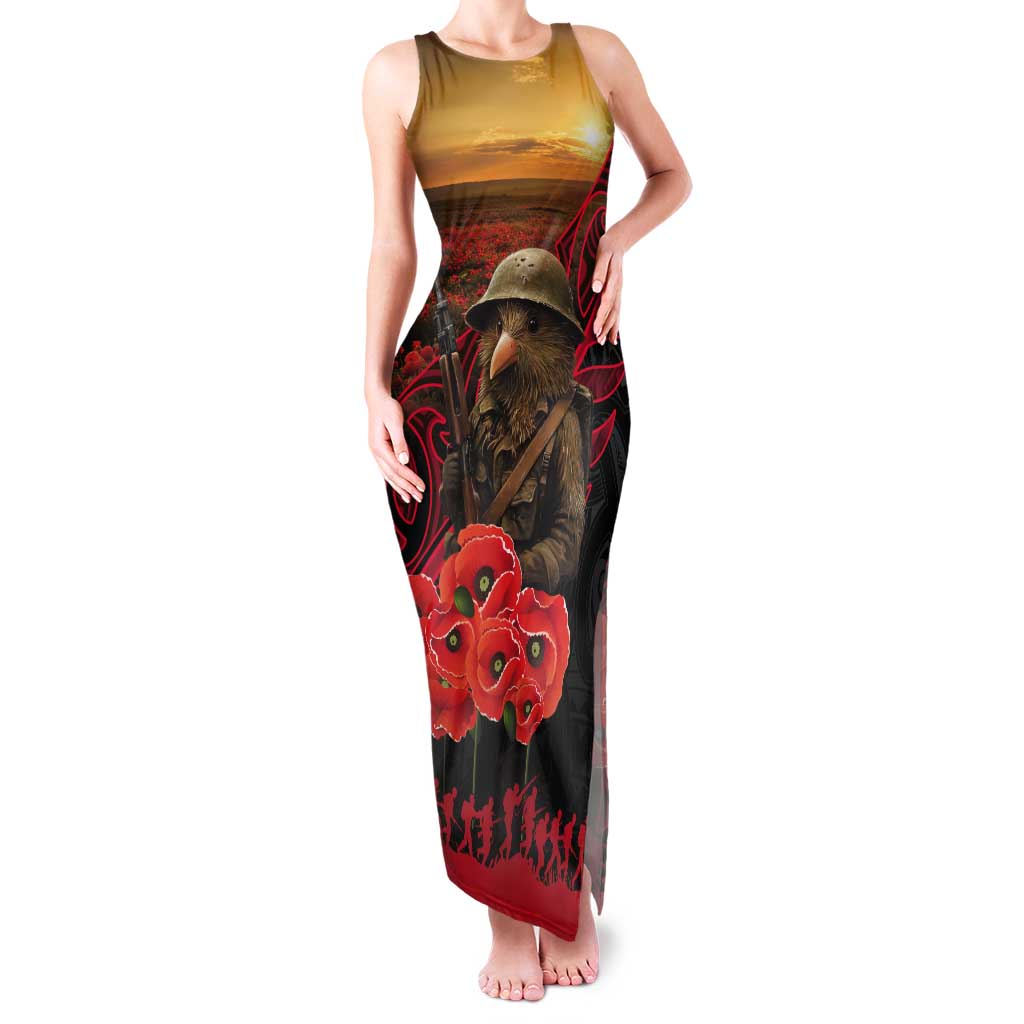 Maori Kiwi Soldier Fern Tattoo ANZAC Day Tank Maxi Dress Lest We Forget LT9 Women Black - Polynesian Pride