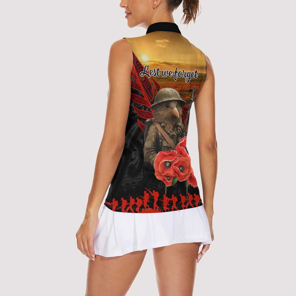 Maori Kiwi Soldier Fern Tattoo ANZAC Day Women Sleeveless Polo Shirt Lest We Forget LT9 - Polynesian Pride
