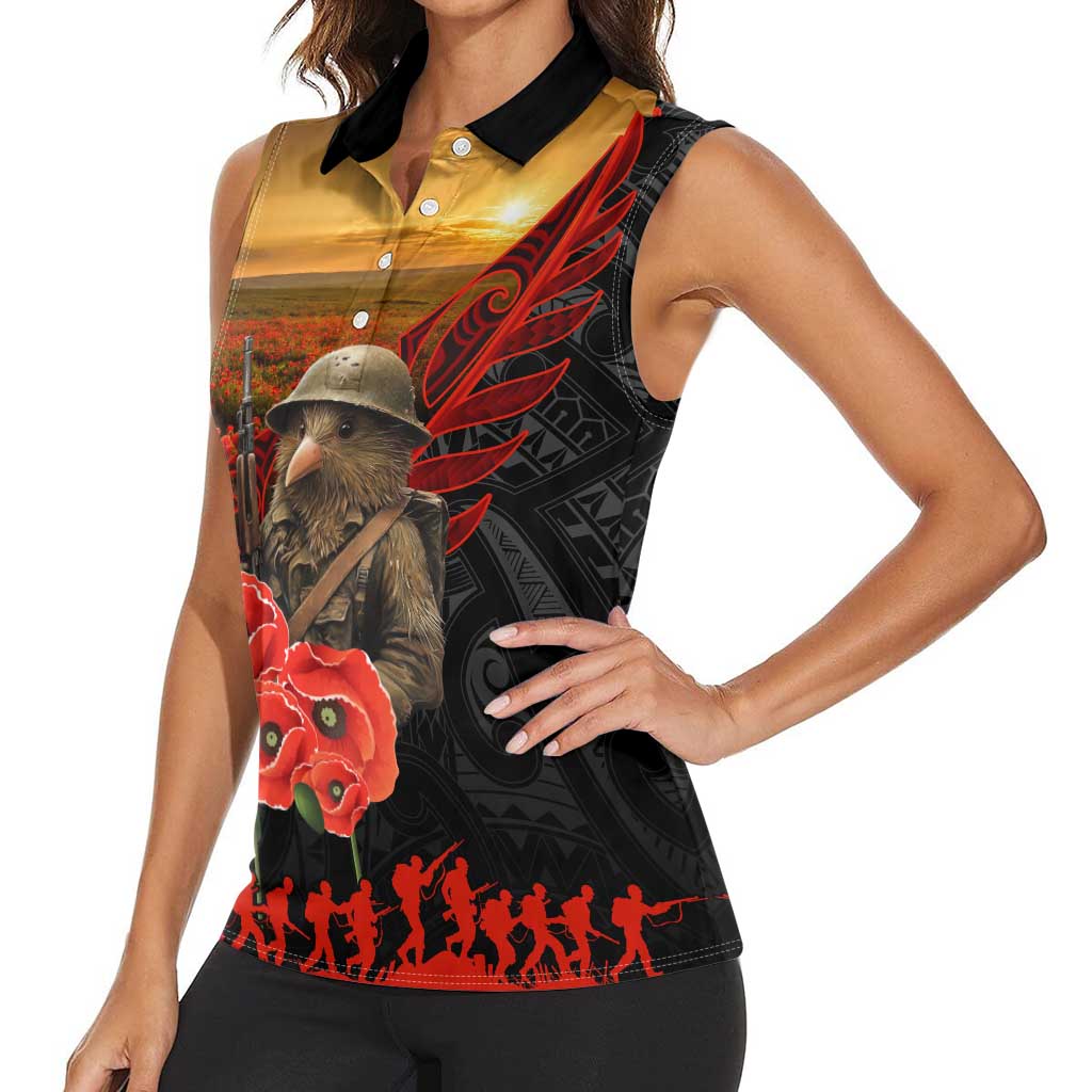 Maori Kiwi Soldier Fern Tattoo ANZAC Day Women Sleeveless Polo Shirt Lest We Forget LT9 - Polynesian Pride
