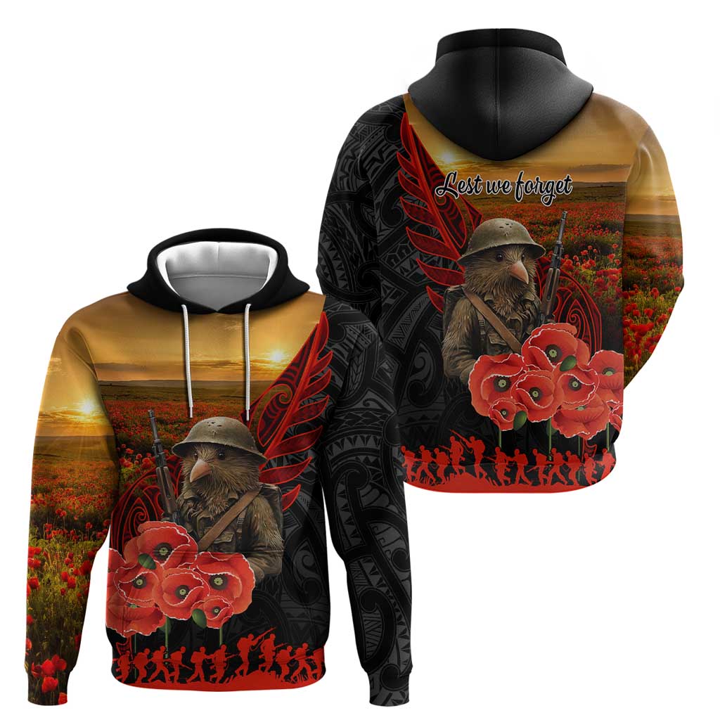 Maori Kiwi Soldier Fern Tattoo ANZAC Day Zip Hoodie Lest We Forget LT9 - Polynesian Pride