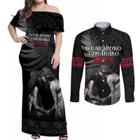 New Zealand Mother's Day Couples Matching Off Shoulder Maxi Dress and Long Sleeve Button Shirt Maori Hongi Aroha Ahau Ki A Koe Mama LT9 Black - Polynesian Pride