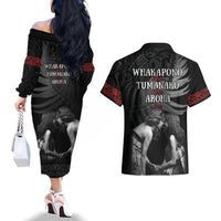 New Zealand Mother's Day Couples Matching Off The Shoulder Long Sleeve Dress and Hawaiian Shirt Maori Hongi Aroha Ahau Ki A Koe Mama LT9 - Polynesian Pride