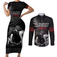 New Zealand Mother's Day Couples Matching Short Sleeve Bodycon Dress and Long Sleeve Button Shirt Maori Hongi Aroha Ahau Ki A Koe Mama LT9 Black - Polynesian Pride