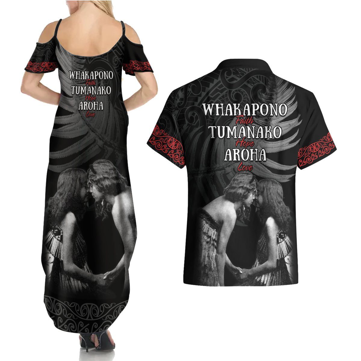 New Zealand Mother's Day Couples Matching Summer Maxi Dress and Hawaiian Shirt Maori Hongi Aroha Ahau Ki A Koe Mama LT9 - Polynesian Pride