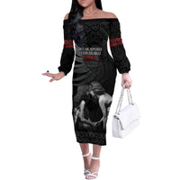 New Zealand Mother's Day Family Matching Off The Shoulder Long Sleeve Dress and Hawaiian Shirt Maori Hongi Aroha Ahau Ki A Koe Mama LT9 Mom's Dress Black - Polynesian Pride