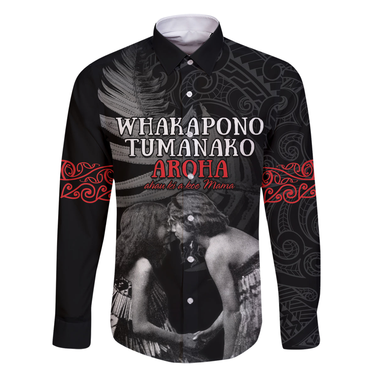 New Zealand Mother's Day Family Matching Short Sleeve Bodycon Dress and Hawaiian Shirt Maori Hongi Aroha Ahau Ki A Koe Mama LT9 Dad's Shirt - Long Sleeve Black - Polynesian Pride