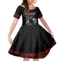 New Zealand Mother's Day Family Matching Summer Maxi Dress and Hawaiian Shirt Maori Hongi Aroha Ahau Ki A Koe Mama LT9 Daughter's Dress Black - Polynesian Pride