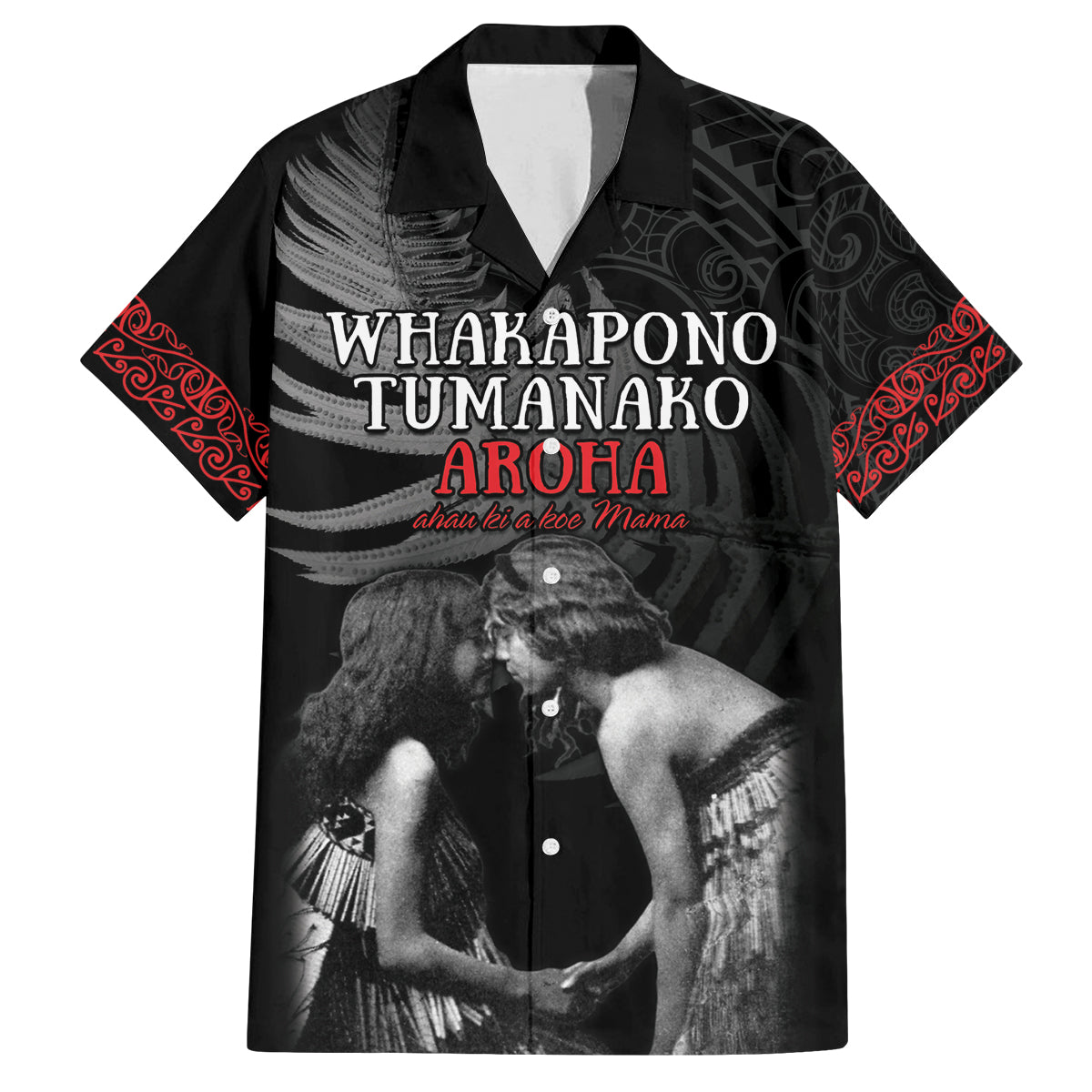 New Zealand Mother's Day Family Matching Summer Maxi Dress and Hawaiian Shirt Maori Hongi Aroha Ahau Ki A Koe Mama LT9 Dad's Shirt - Short Sleeve Black - Polynesian Pride